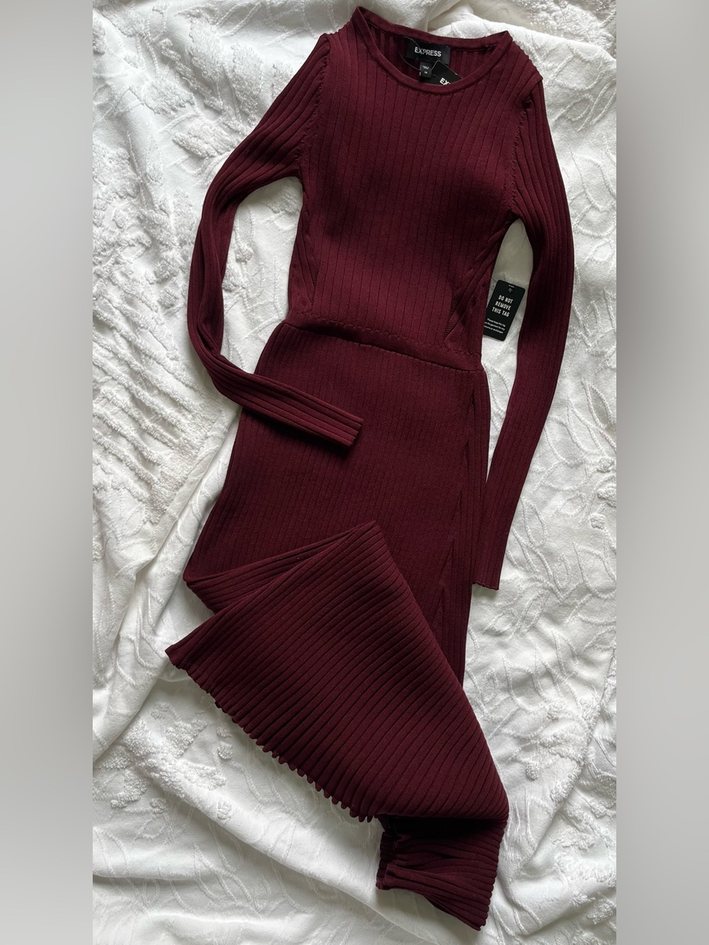 Express Ribbed Knit Dress in Burgundy Wine, long sleeve, maxi, NWT